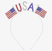 Load image into Gallery viewer, Rhinestone Encrusted Patriotic USA Metal Headband
