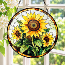 Load image into Gallery viewer, Sunflower Stained Glass Suncatcher 6"
