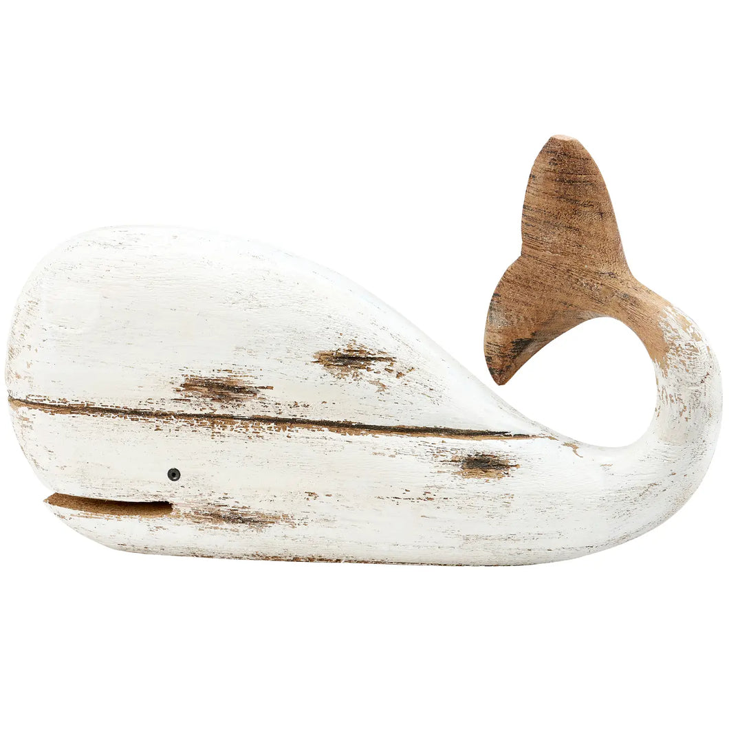 Large White Wood Whale Sitter