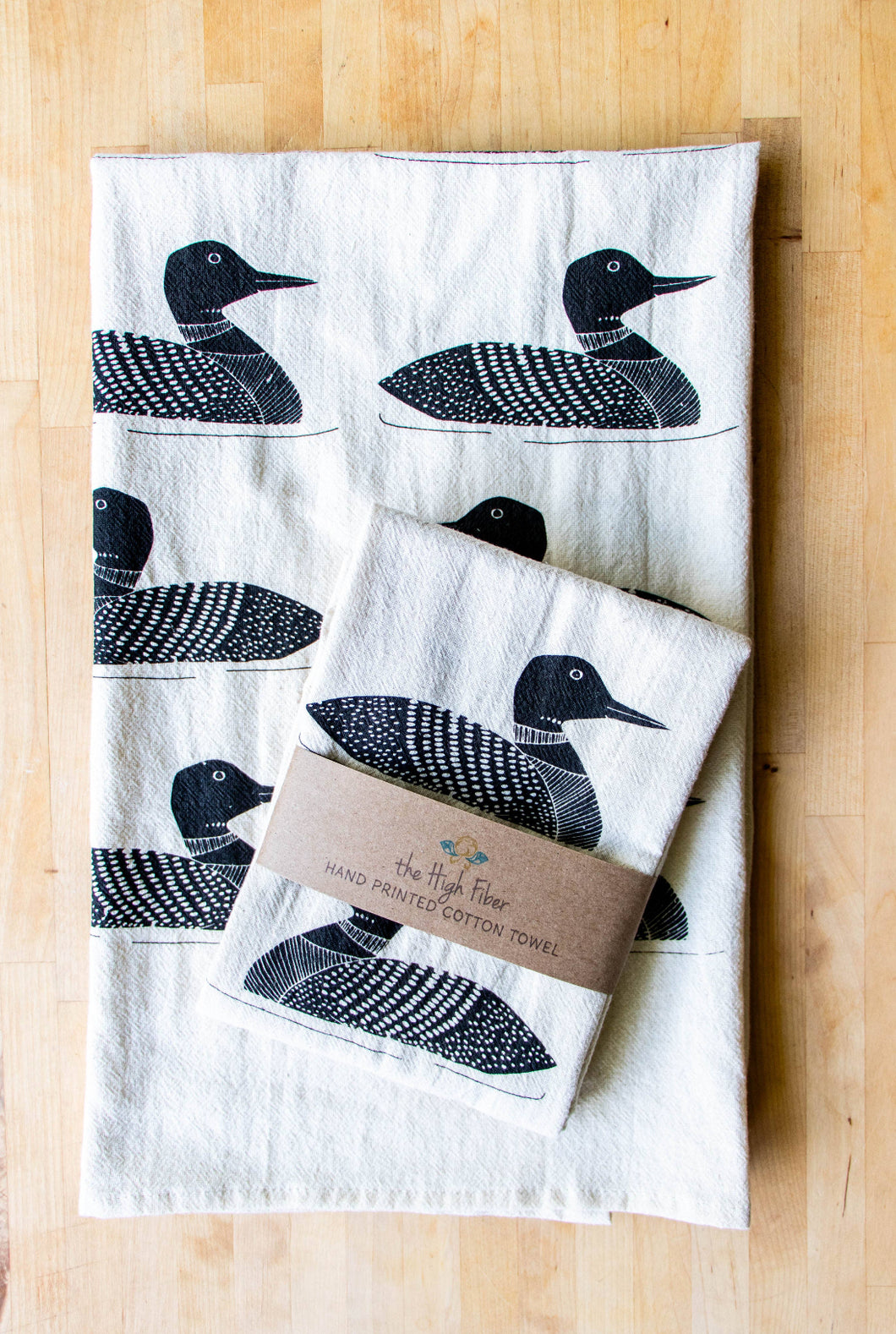 Handprinted Loon Kitchen Towel