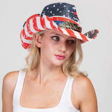 Load image into Gallery viewer, USA Flag Paper Braid Cowboy Hat
