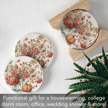 Load image into Gallery viewer, Autumn Floral Coasters in Wood Holder
