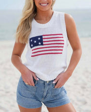 Load image into Gallery viewer, American Flag Knit Tank- White
