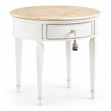 Load image into Gallery viewer, Jonathan Charles Chalk White Round Anvil End Table w/ Stone Top
