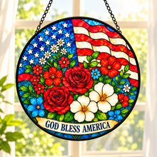 Load image into Gallery viewer, God Bless America Stained Glass Suncatcher 7.8"
