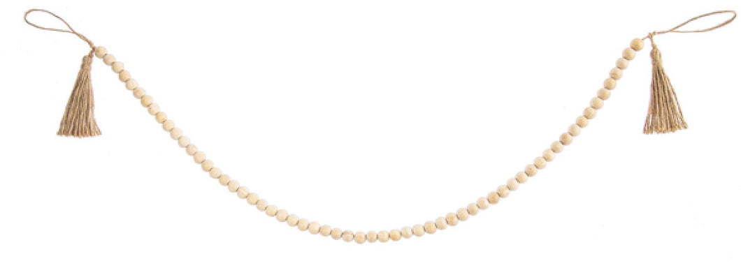 Natural Wood Beaded Garland w/ Tassel