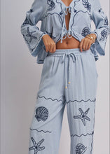 Load image into Gallery viewer, Blue Shell Embroidered Wide Leg Pant Collection
