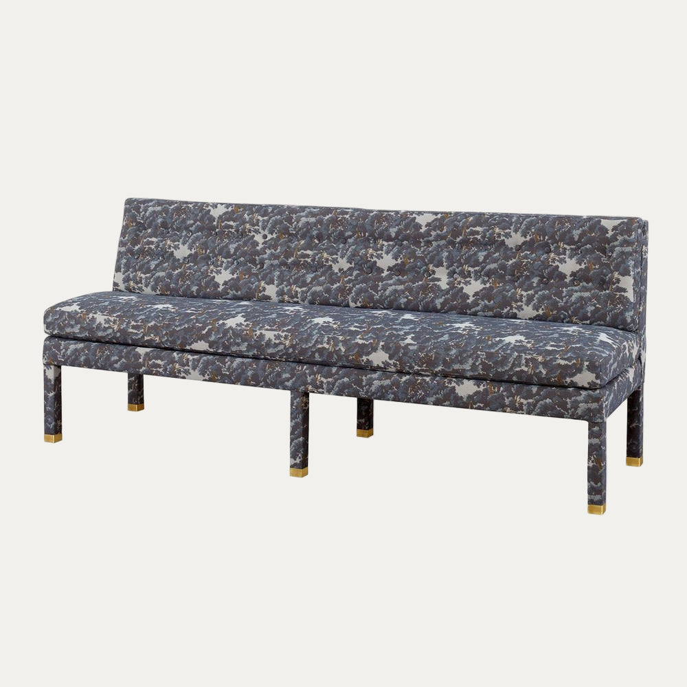 Decorative bench with a patterned design on a white background