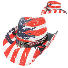 Load image into Gallery viewer, USA Flag Paper Braid Cowboy Hat
