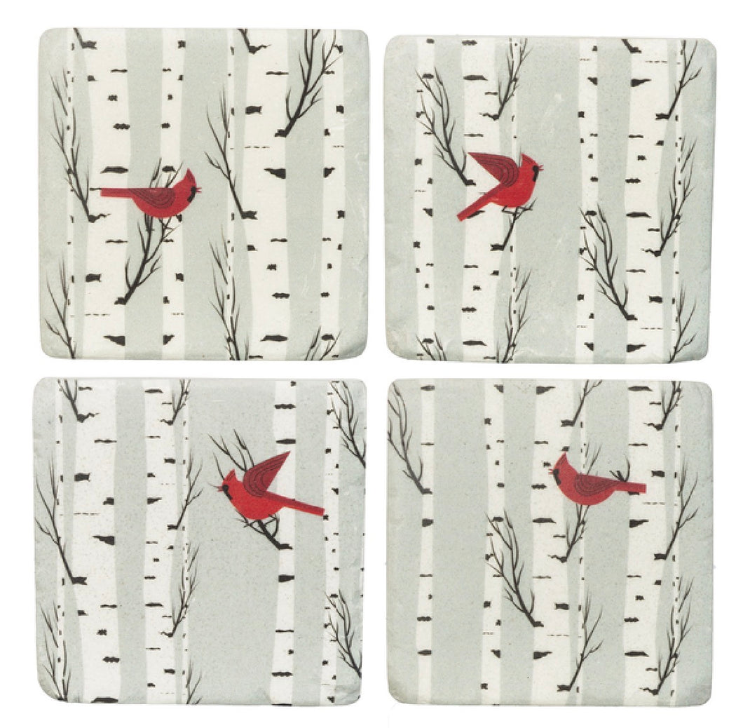 Cardinal in Birch Tree Coaster