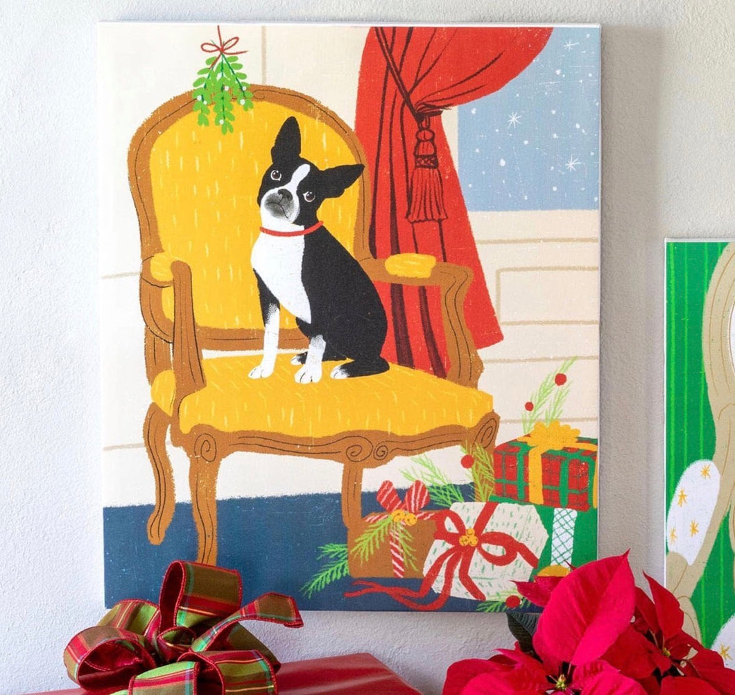 Holiday Canvas Bulldog On Chair