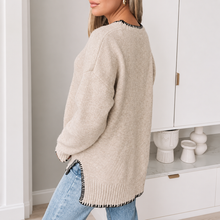Load image into Gallery viewer, Slit Contrast Trim Crewneck Sweater- M
