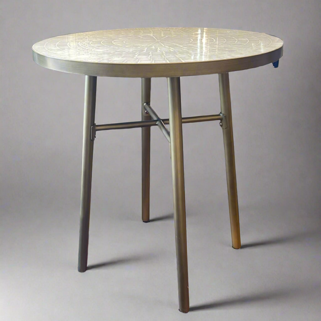 27.5” Round Outdoor Gold & Tile Bistro Table