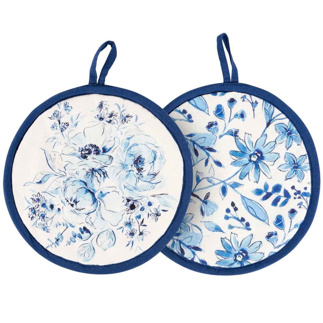 Blue Floral Hot Pad Set