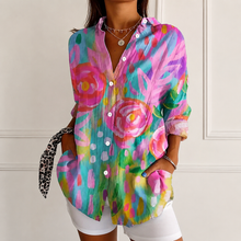Load image into Gallery viewer, Flower Print Button Up Blouse- M
