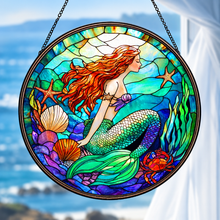 Load image into Gallery viewer, Mermaid Stained Glass Suncatcher 6"
