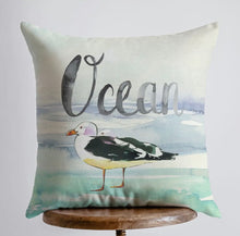 Load image into Gallery viewer, Watercolor Seagull Accent Pillow- 12” x 12”
