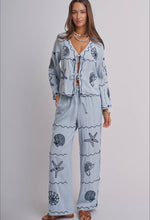 Load image into Gallery viewer, Blue Shell Embroidered Wide Leg Pant Collection
