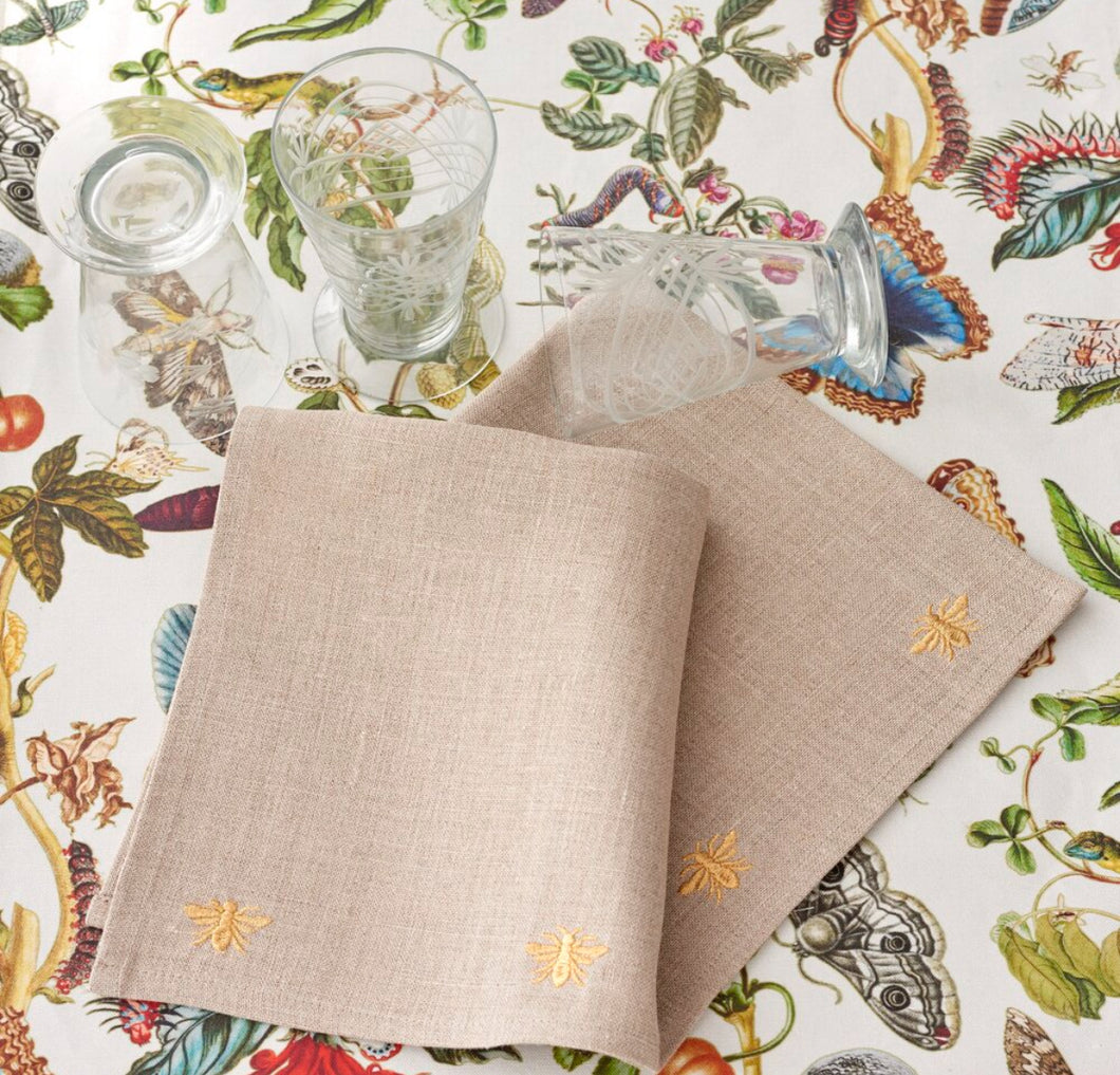 Belgium Natural Linen Napkin W/ Silver Bees