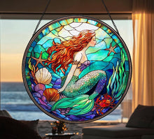 Load image into Gallery viewer, Mermaid Stained Glass Suncatcher 6"
