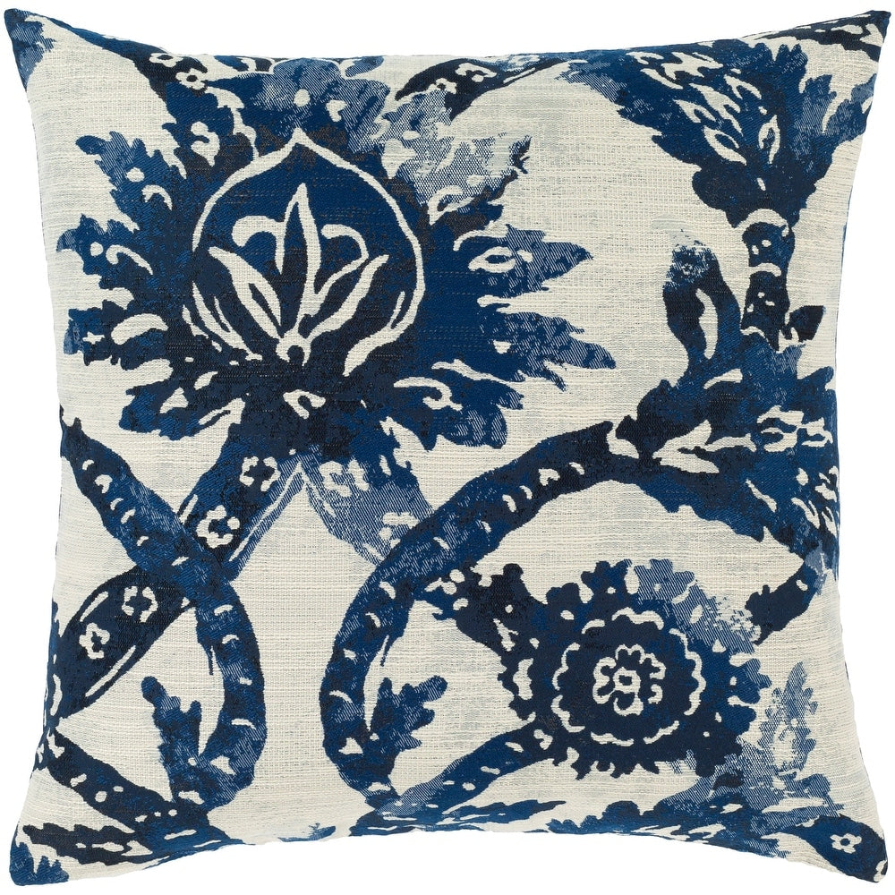 Ivory & Blue Damask Pillow