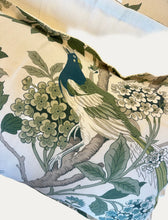 Load image into Gallery viewer, Fabric with a bird and floral pattern on a beige background
