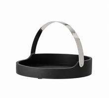 Load image into Gallery viewer, Black Acacia Round Tray w/ Nickel Metal Handle
