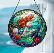 Load image into Gallery viewer, Mermaid Stained Glass Suncatcher 6"
