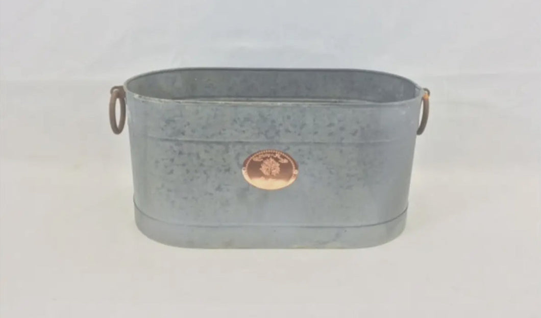 Gray Zinc Oval Bucket W/ Copper Plaque