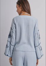 Load image into Gallery viewer, Blue Shell Embroidered Tie-Front Top Collection
