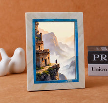 Load image into Gallery viewer, Chevron Blue &amp; White Bone Inlay Picture Frame
