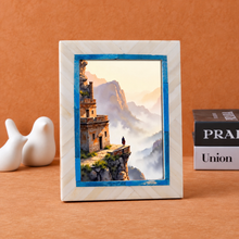 Load image into Gallery viewer, Chevron Blue &amp; White Bone Inlay Picture Frame

