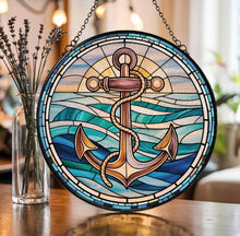 Load image into Gallery viewer, Anchor &amp; Rope Stained Glass Suncatcher 7.8"

