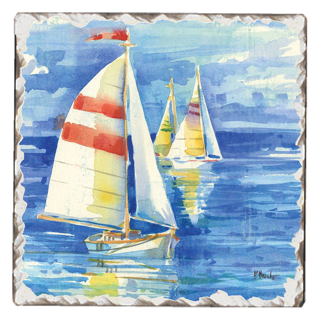 Sailboat Tumbled Stone Coaster