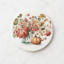 Load image into Gallery viewer, Autumn Floral Coasters in Wood Holder
