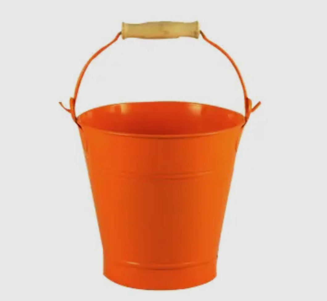 Orange Pail W/ Wood Handle