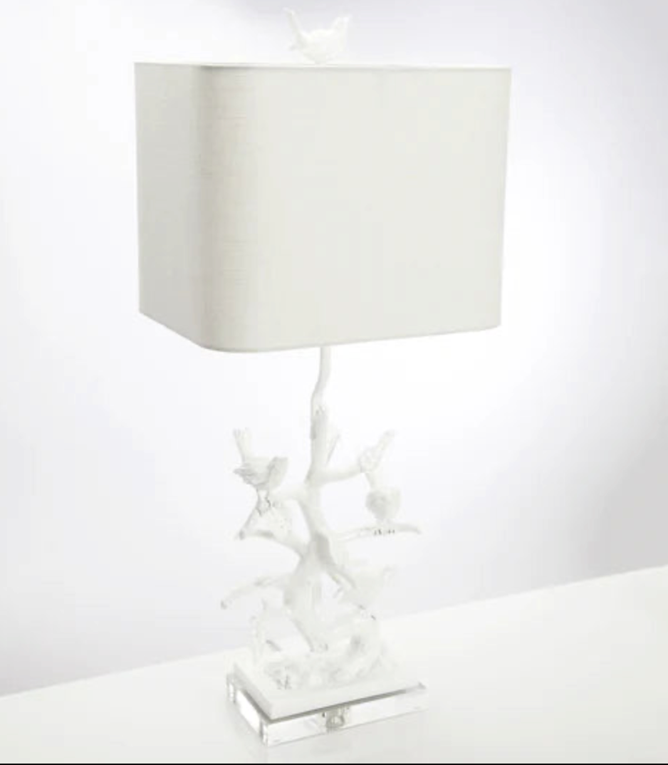 Bird On Branch/Antique Silver Foil Shade Lamp