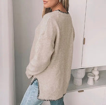 Load image into Gallery viewer, Slit Contrast Trim Crewneck Sweater- M
