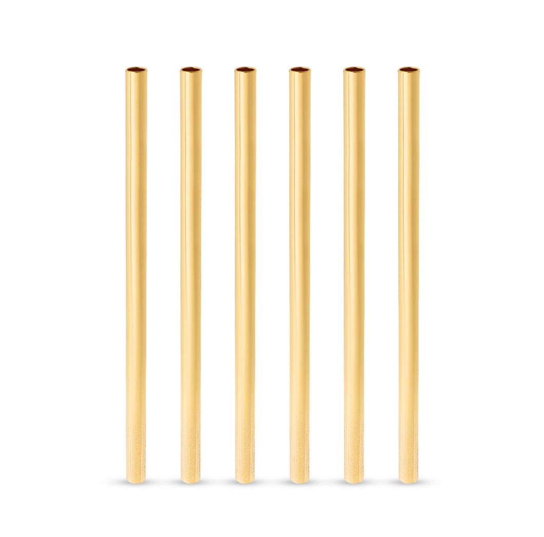 Reusable Gold-Plated Stainless Steel Lowball Straws- S/6