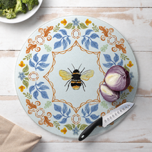 Load image into Gallery viewer, Floral Bee Glass Cutting Board 16"
