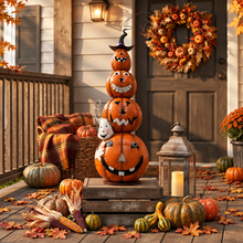 Load image into Gallery viewer, Metal Jack-O-Lantern Pumpkin Stack
