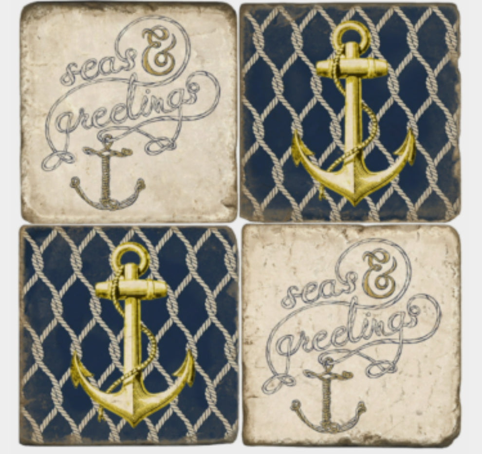 Seas & Greetings Anchor Marble Coaster