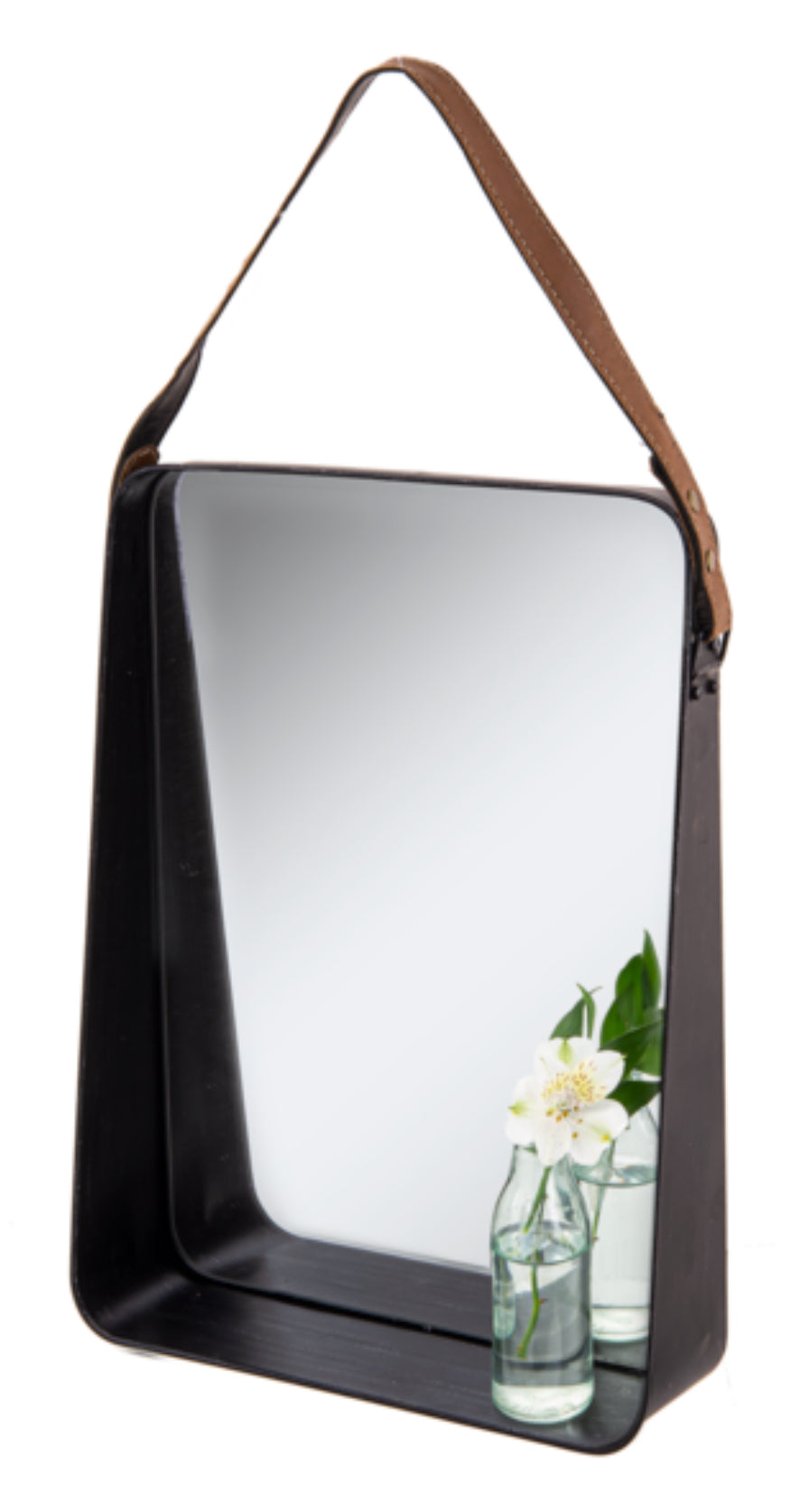 Faux Leather Hanging Mirror with Shelf