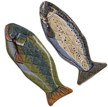 Load image into Gallery viewer, Two fish-shaped quilted coasters on a white background
