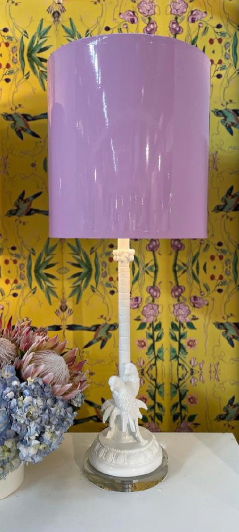 Parrot & Palm Lamp W/ Lilac Shade