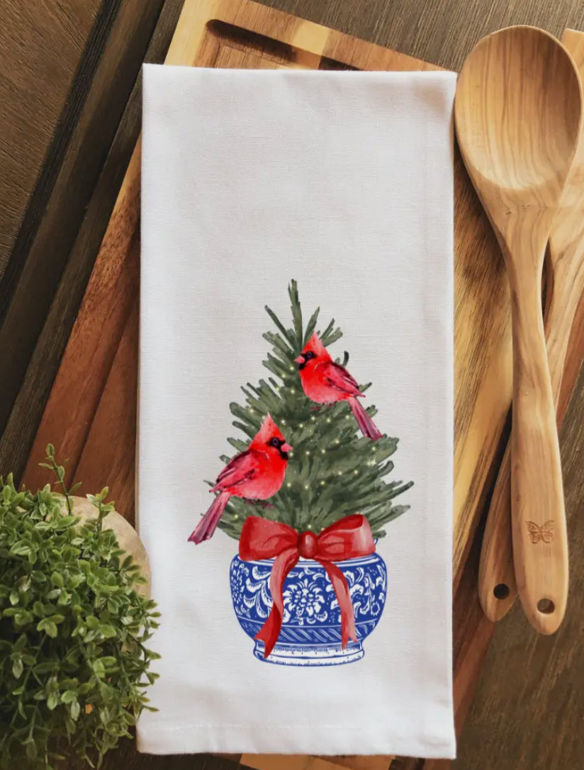 Cardinals Christmas Tree Tea Towel