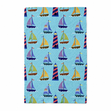 Load image into Gallery viewer, Teal Sailboat Waffle Dish Towel

