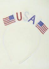 Load image into Gallery viewer, Rhinestone Encrusted Patriotic USA Metal Headband
