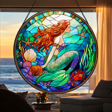 Load image into Gallery viewer, Mermaid Stained Glass Suncatcher 6"
