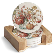 Load image into Gallery viewer, Autumn Floral Coasters in Wood Holder
